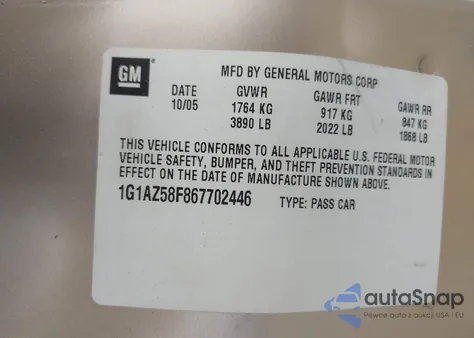 2006 Chevrolet Cobalt Ltz из США, поврежденный, VIN 1G1AZ58F867702446